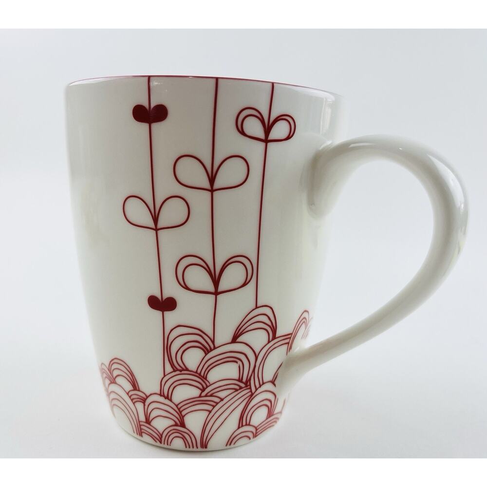 STARBUCKS Red Heart Strings Coffee Mug Tea Cup Waves Lines Bows 2009 Valentine’s